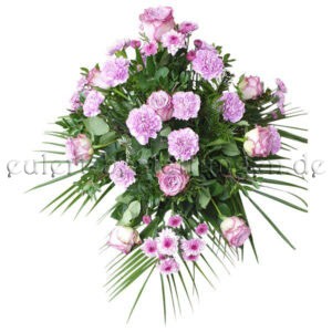 Fliederfarbenes Trauergesteck | Rosen und Nelken