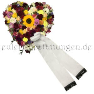 Freundliches Blumenherz mit Sonnenblume und Schleifen Ø 60cm