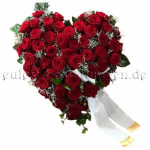 Trauerherz aus roten Rosen mit Schleifenband Ø 60cm