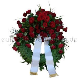 Würdevoller großer Kranz zur Bestattung mit roten Rosen 70cm
