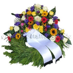 Bunter Grabkranz mit Sonnenblumen inkl. Trauerschleifen