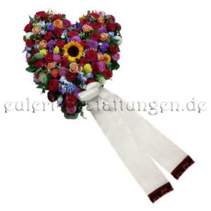 Wunderschönes Blumenherz mit Sonnenblume inkl. Schleifen Typ 2 Ø60cm