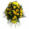 Sonniges Blumengesteck in Gelb mit Rosen Germini Chrysanthemen | inkl. Schleifen